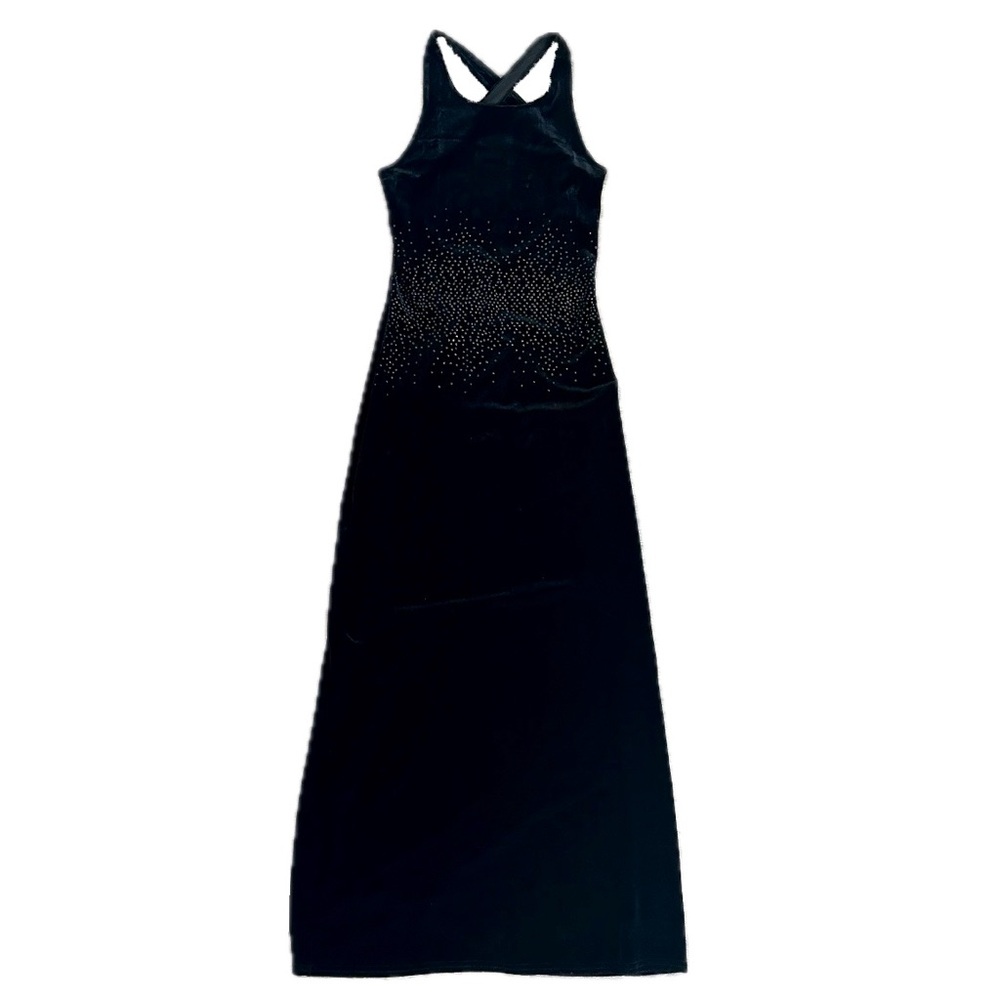 Byer too vintage y2k velvet crisscross open back rhinestone details maxi dress
